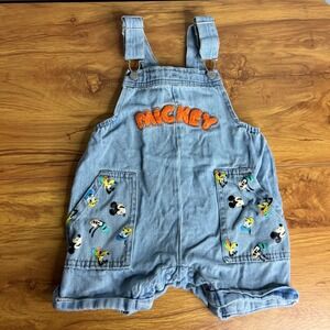 Disney Baby Overalls Unisex 24M Blue Mickey Mouse Shortalls Retro Denim